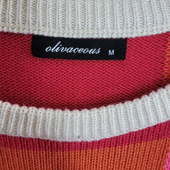 Olivaceous | Red Pink Orange Ivory Colorblock Square Sweater Vest Size Medium - Picture 3 of 4